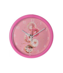 Ceas de perete din plastic Optima DONUT, roz